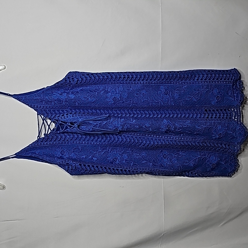 ASTR  The Label blue eyelet lace floral spagetti strap dress sz Large